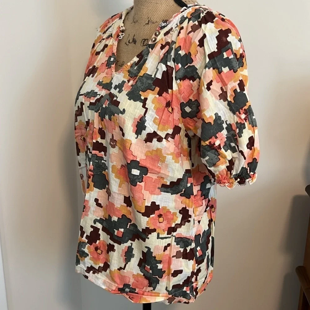 Sonoma Puff Sleeve Textured Floral Top – Size Medium